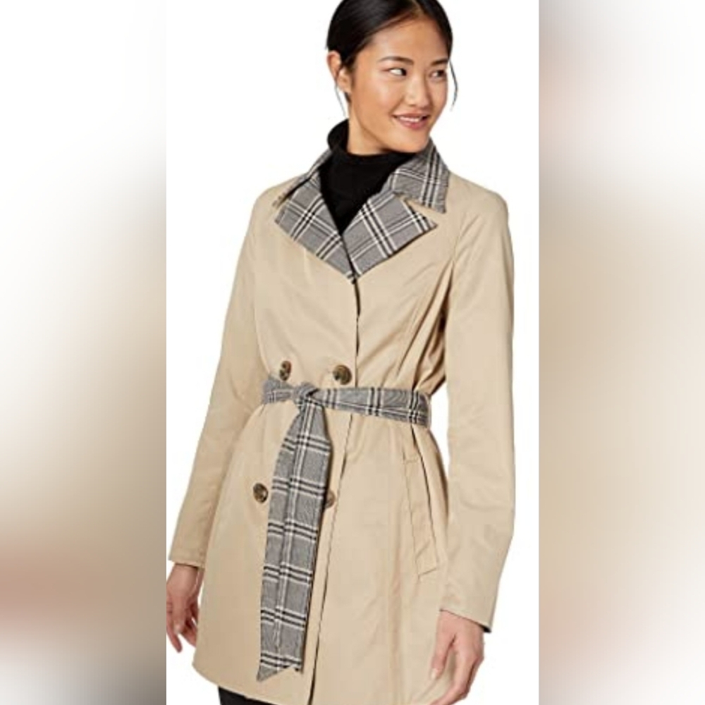 Sam Edelman Beige Trench Coat with Plaid Lining